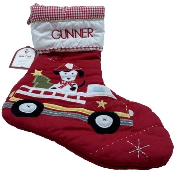 Other - Pottery Barn Kids Gunner Scotty Dog Firetruck Christmas Holiday Stocking Quilted